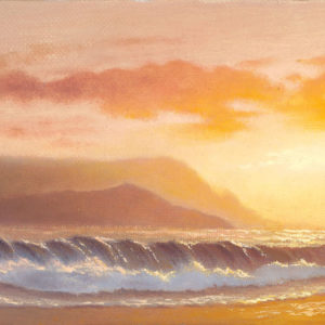 Hanalei Bay Sunset, 5x7 oil on panel