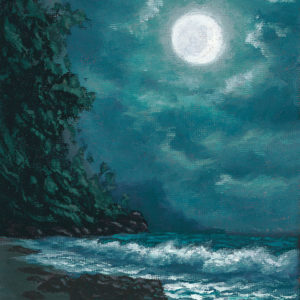 Moonlight Reflection, 5x7 oil on panel